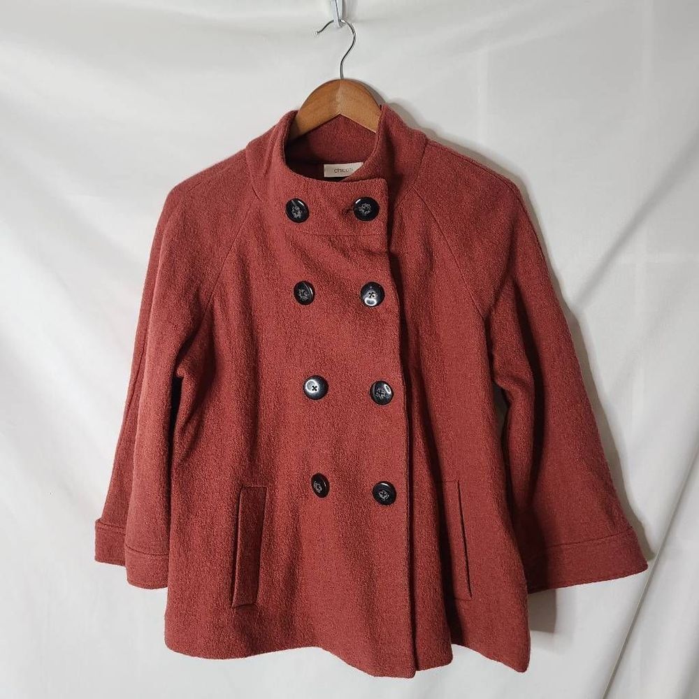 Chico's Dark Orange 100% Wool Structured Military inspired Jacket sz 1 (M)